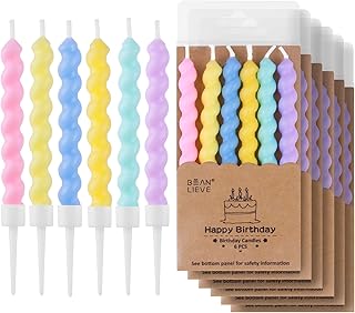 BEAN LIEVE 36-Count Birthday Candles - Rainbow Birthday Candle with Holders Colorful Spiral Long Cake Candles for Birthday Wedding & Lucky Party Cake Decorations
