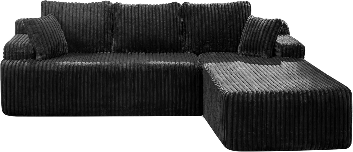 Hobestluk Modular Sectional Sofa Couches 108" L-Shape Couch 3 Seat Modular Sofa Memory Foam Sectional Couches for Living Room, Boneless Couch with Oversized Chaise (Black, Right Facing) 108" Right Facing Chaise Black Stripe