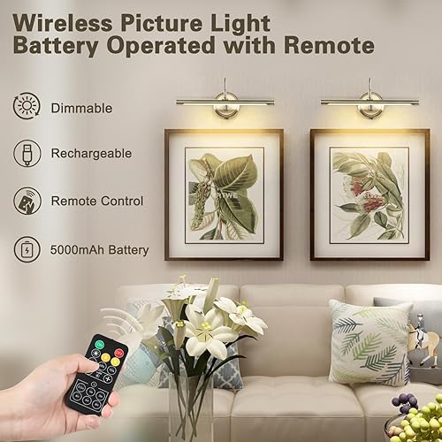 Miniatura 4 de JOOSENLUX Luces de Pared Modernas a Batería Bronce Antiguo Luces Inalámbricas para Cuadros de Pared de 16.5 Pulgadas Regulables Luces Bajo Encimera