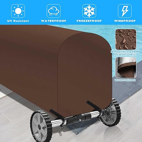 Miniatura 4 de Woanger Cubierta de carrete solar para piscina, impermeable, resistente a los rayos UV, para piscina enterrada (24 pies, café)