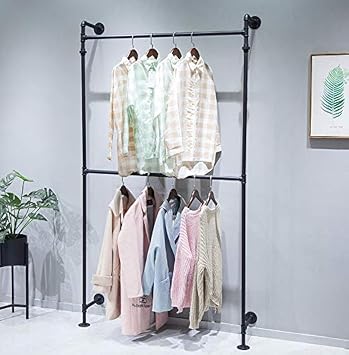 Industrial Pipe Clothes Rack, Wall Mounted Black Iron Garment Bar, Multi-Purpose Hanging Rod for Closet StorageBlack