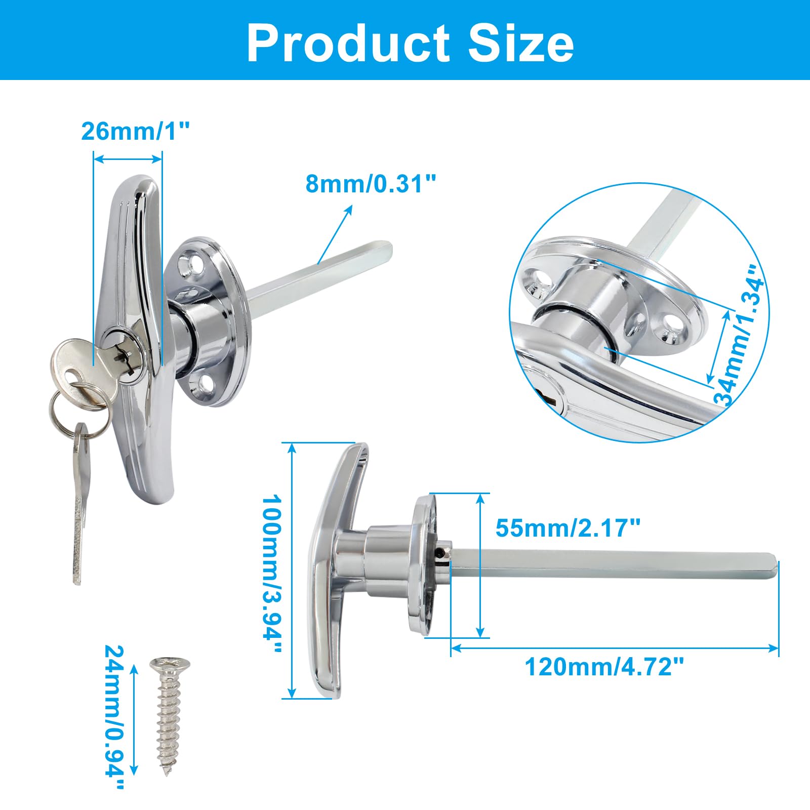 Yaaqii Garage Door Lock T Handle Rear Fix Keyed To Differ Caravan Garage Shed Campervan
