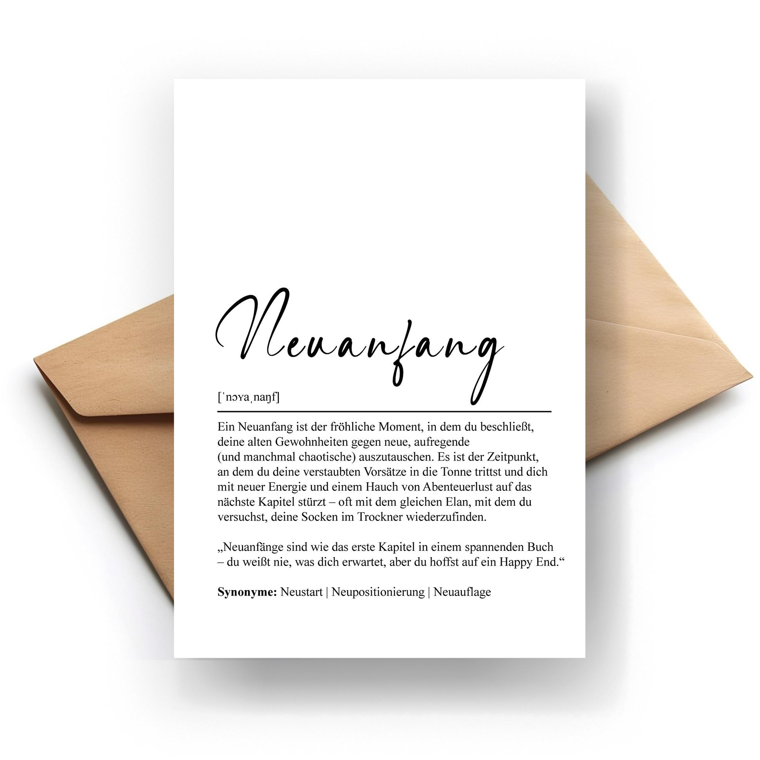 Neuanfang Definition Klappkarte – Inspirierende Glückwunschkarte zum Neuanfang | Hochwertige Faltkarte mit stilvollem Design | Perfekt für Abschied, Neuanfang & Motivation