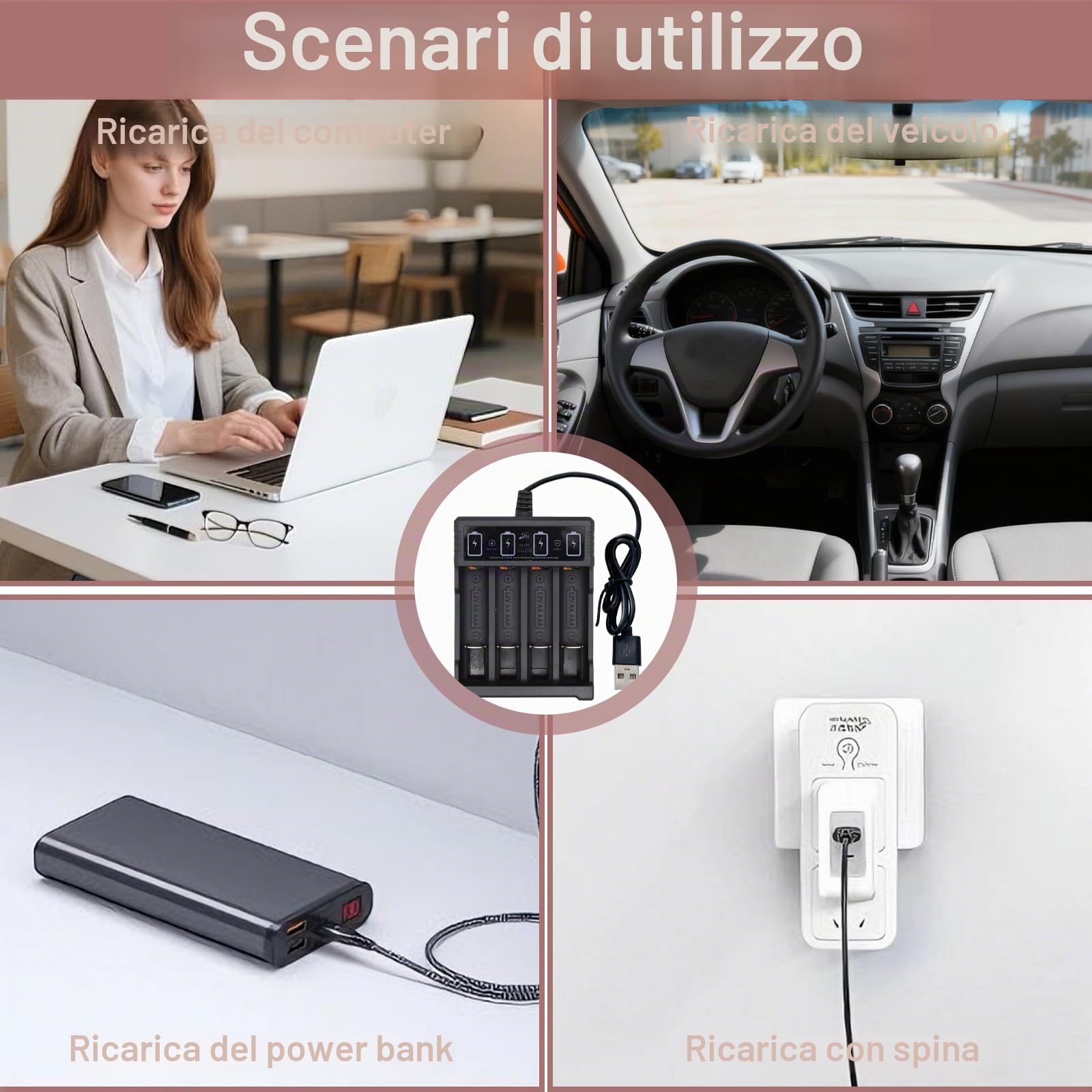 Caricabatterie 4 Slot Indipendente Per Batterie AA E AAA Ni-MH – Display LCD E Raffreddamento