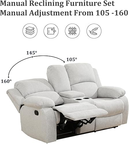 Miniatura 2 de Sofá reclinable manual, sofá reclinable de 3 plazas, sofá reclinable de microfibra gris y blanco para sala de estar, apartamentooficina en casa