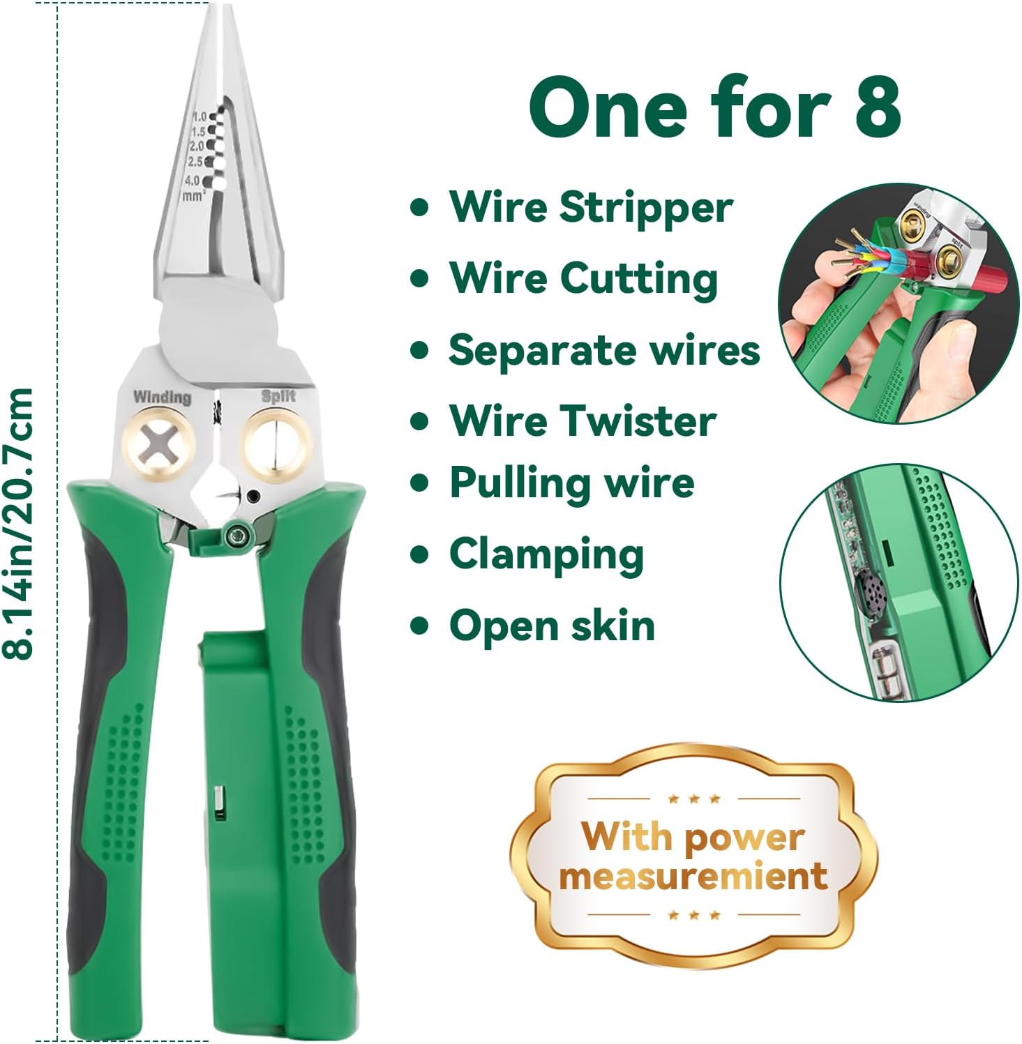 8 In 1 Wire Stripper With Voltage Tester, Multi-Function Electric Wire Stripping Tool For Cutting And Pulling Pliers, Electrician Repair Tool, Wire Strippers Electrical (Green)