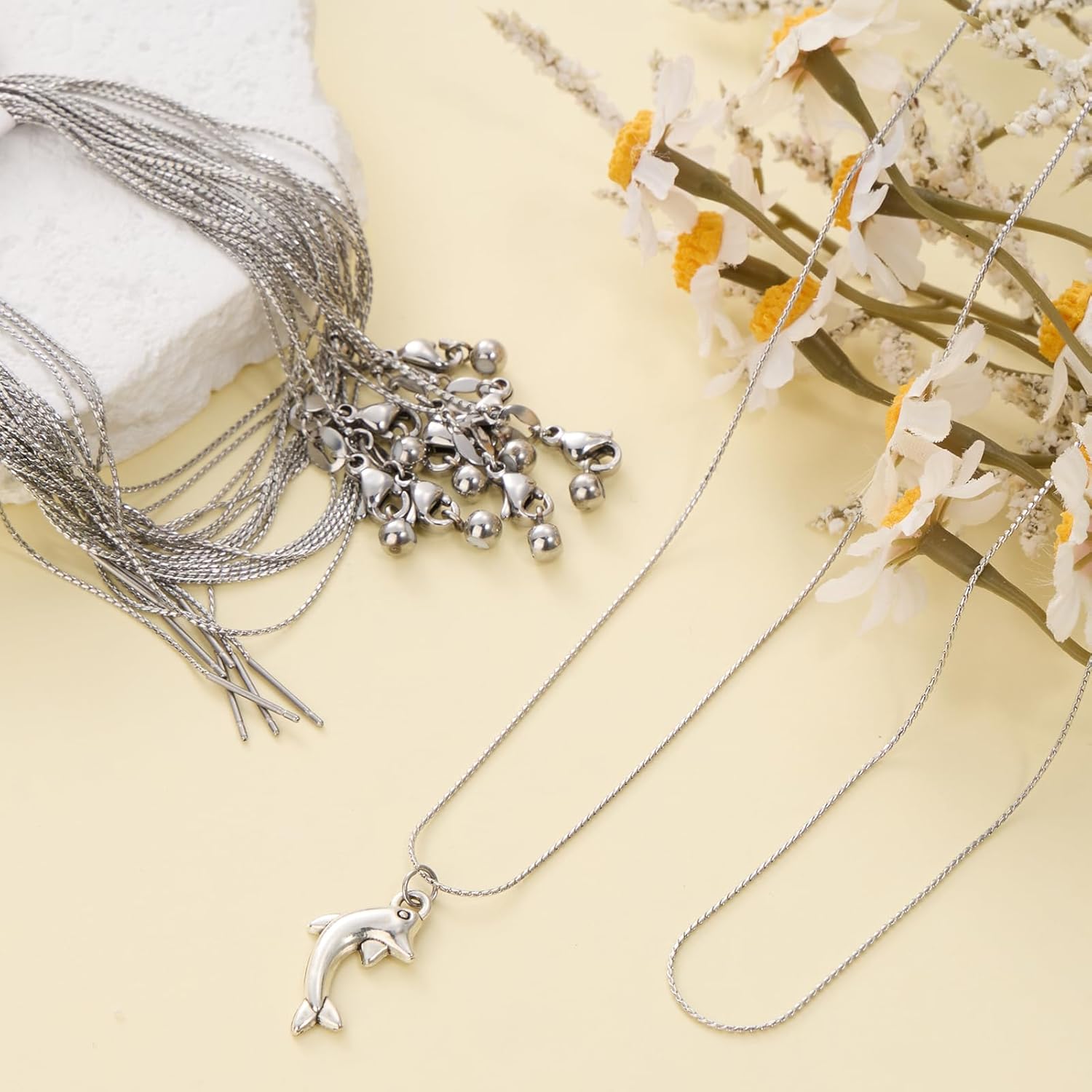 Crisjanggo 10 Pack Silver Necklace Chain for Jewelry Making Stainless Steel Thin Link Chains Bulk Adjustable with Needle Threader Lobster Clasps - Image 5