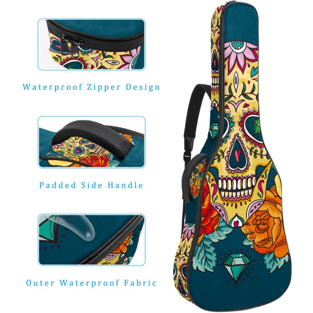 Gitarren-Gigbag, wasserdicht, Reißverschluss, weicher Gitarren-Rucksack, Bass, Akustik- und klassische Folk-E-Gitarrentasche, Totenkopf-Diamant