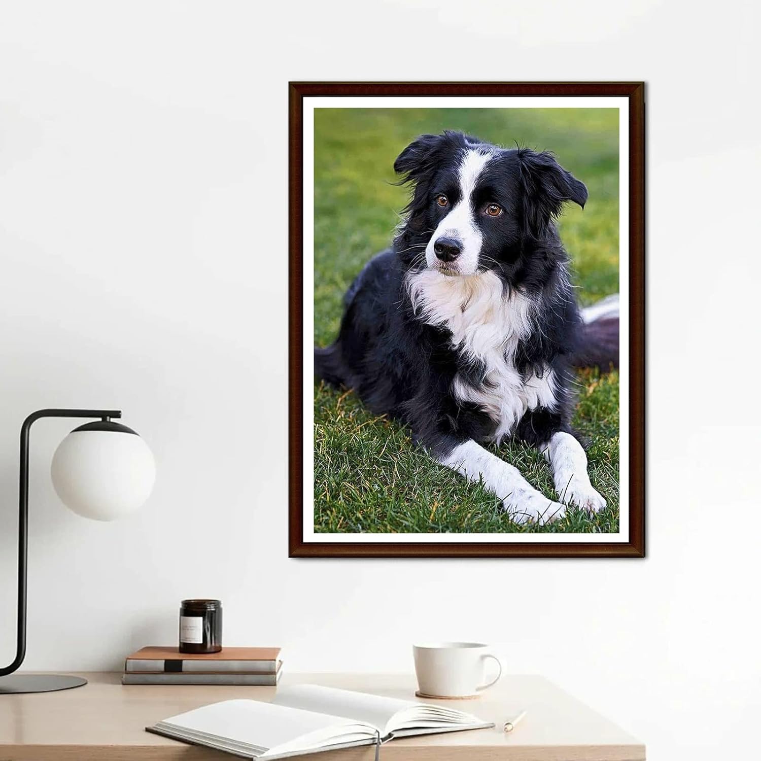 YEEIFFD Round Diamond Painting Border Collie Dog DIY Rhinestone Embroidery Art Adult by Number Painting Craft Kit Home Decor Gifts 12 x 16 inch