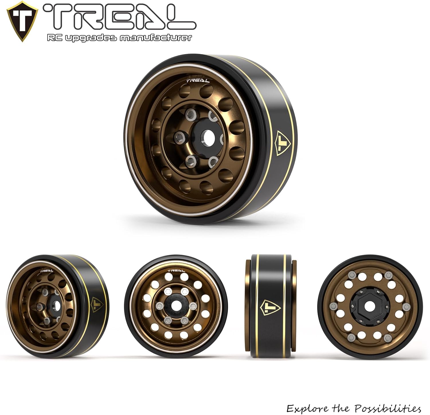 TREAL 1.0 Beadlock Wheels 12-Hole Classic Vintage Wagon Wheels for 1/24 RC Vehicle SCX24 FCX24-Type K(Bronze)