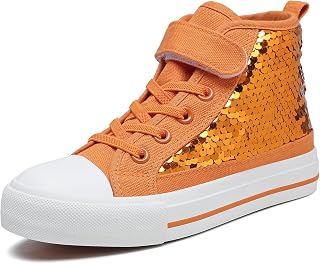 Zoroadke Kids Sparkle Sequins High Top Casual Adjustable Strap Canvas Shoes Girls and Boys Glitter Sneakers