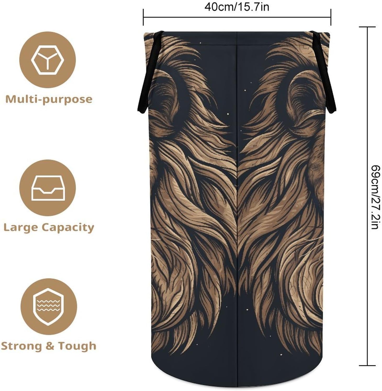 Large Laundry Hamper with Handles Cartoon Lion Laundry Basket Freestanding Waterproof Clothes Hamper for Living Room Bedroom Bathroom College Dorm