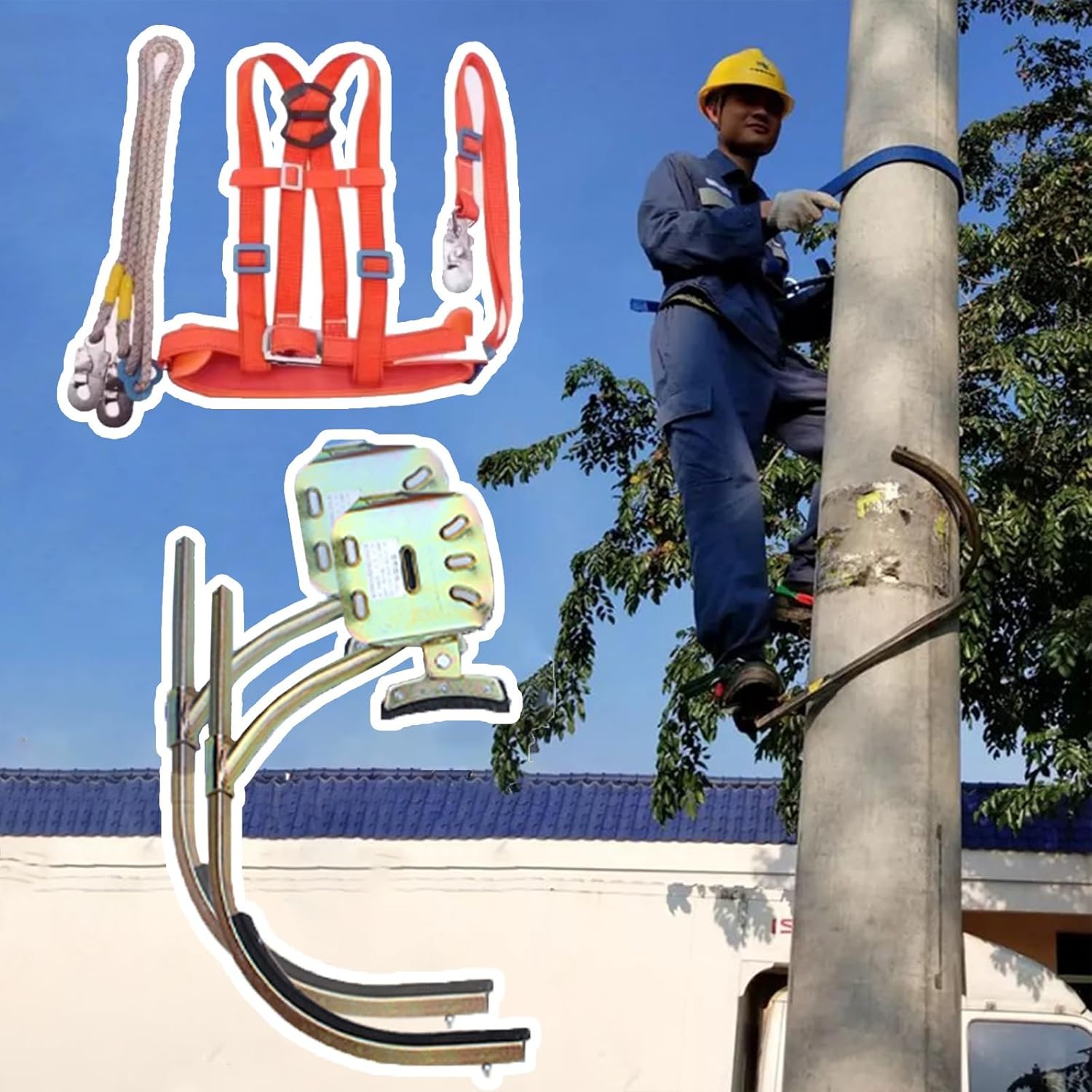 Adjustable Electrician Pole Climbing Spikes with Non-Slip Foot Buckle & Safety Harness - Premium Outdoor Climbing Gear for Tree and Utility Work