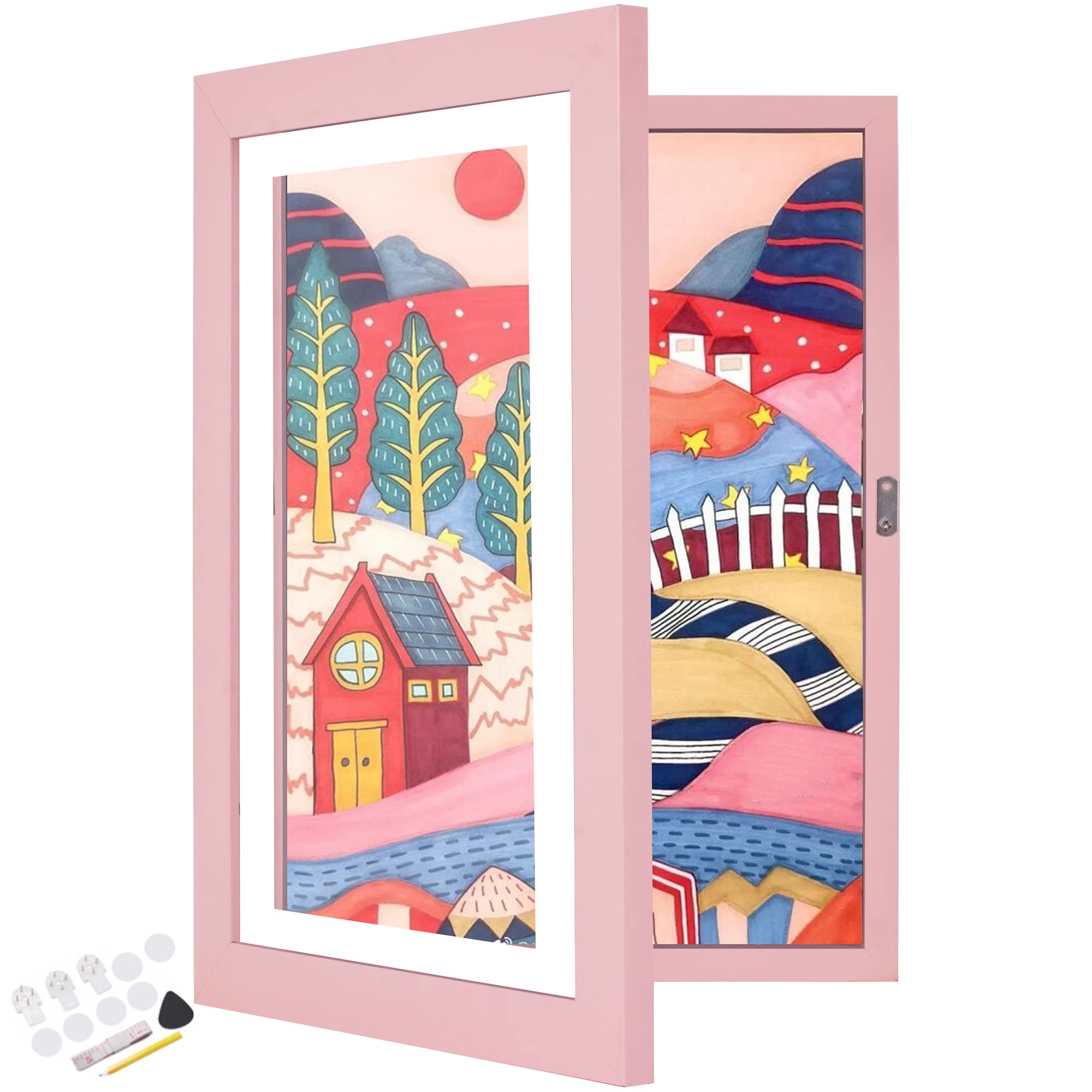 1PK Kids Art Frame Front Opening Changeable Kids Artwork Frames Great for Kids Drawings Storage Frames Children Art Projects Schoolwork Crafts A4 Hanging Art(Pink)