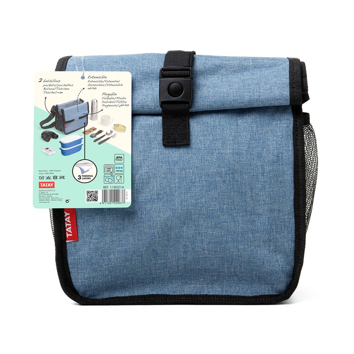 TATAY Torba Termiczna na Lunch, Urban Food Roll-up 4,2 L, 22x11x22,5 cm | Torba Urban Food Roll-up | Dwa Pojemniki 0,5 L | Wodoszczelny Design | Potrójna Izolacja | Kieszenie Boczne, Niebieski