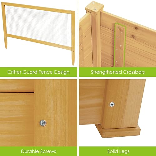 Miniatura 6 de Giantex Cama de jardín elevada con valla, maceta de madera elevada con valla de protección, contenedor de plantas de 9 rejillas, caja de plantas al