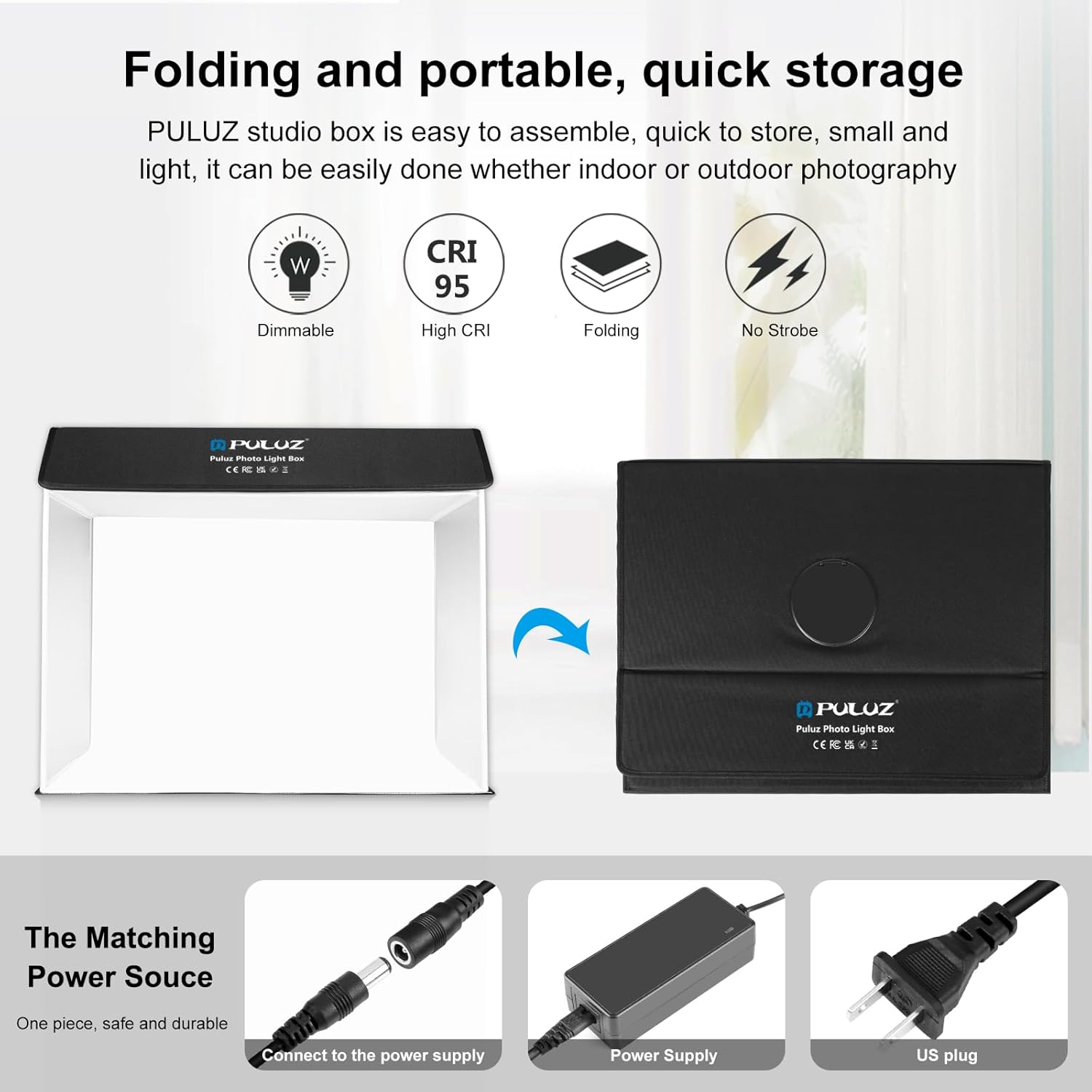 PULUZ Portable Photo Studio Light Box,24.6"x16" Large Photo Box,Dimmable Professional Studio Kit with 672 LED Lights & 4 Color PVC Photo Backdrop for Product Photography