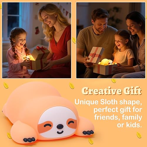 Miniatura 7 de Luz nocturna de perezoso, lindo regalo de perezoso para niños, lámpara de silicona regulable para guardería, adorable lámpara táctil recargable para