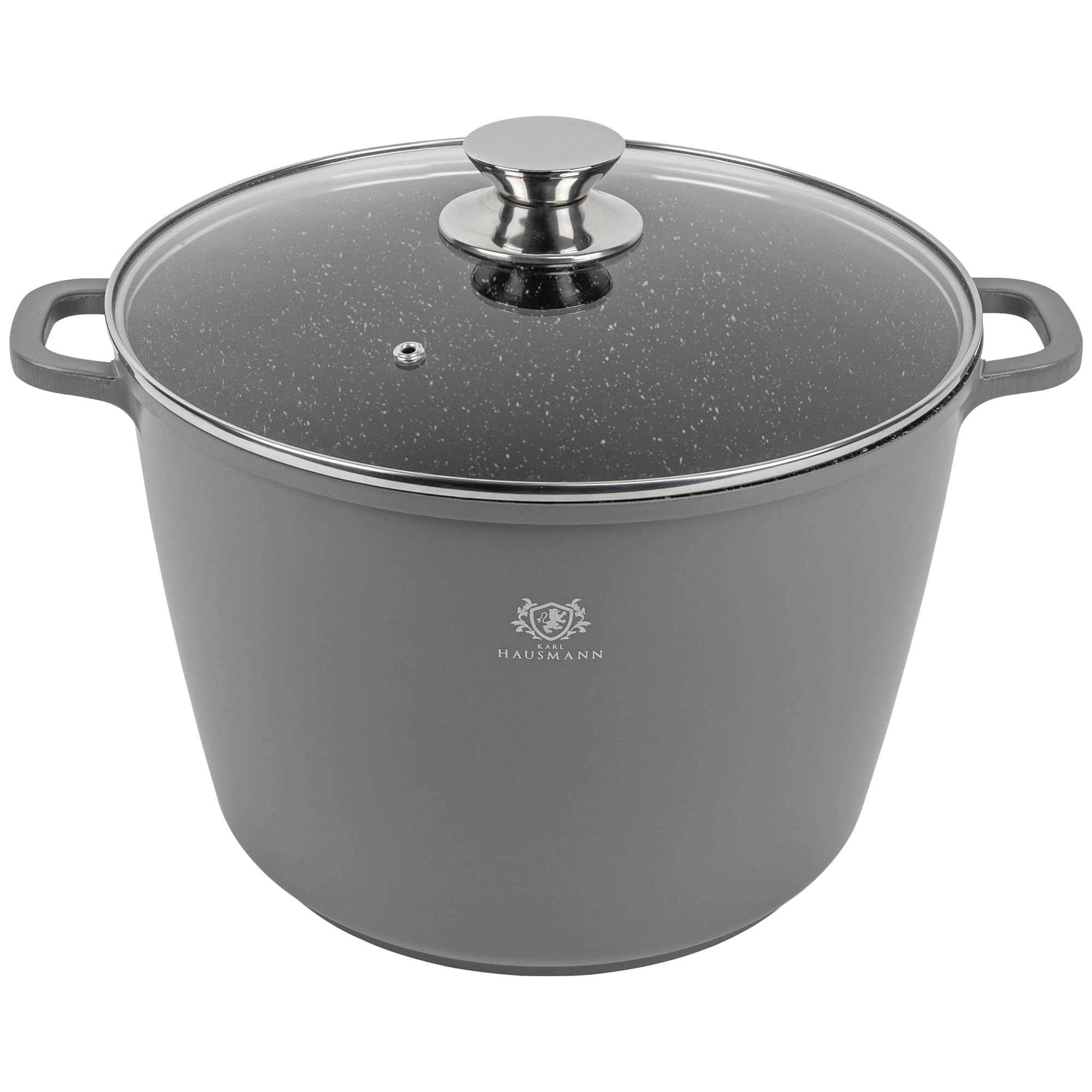 KARL HAUSMANN Pentola 32 cm 14L con Coperchio - Pentola Induzione Antiaderente COOKMARK MARBLE, Casseruola Grande in Alluminio Pressofuso per Zuppe e Brodi, Forno, Gas, Elettrico
