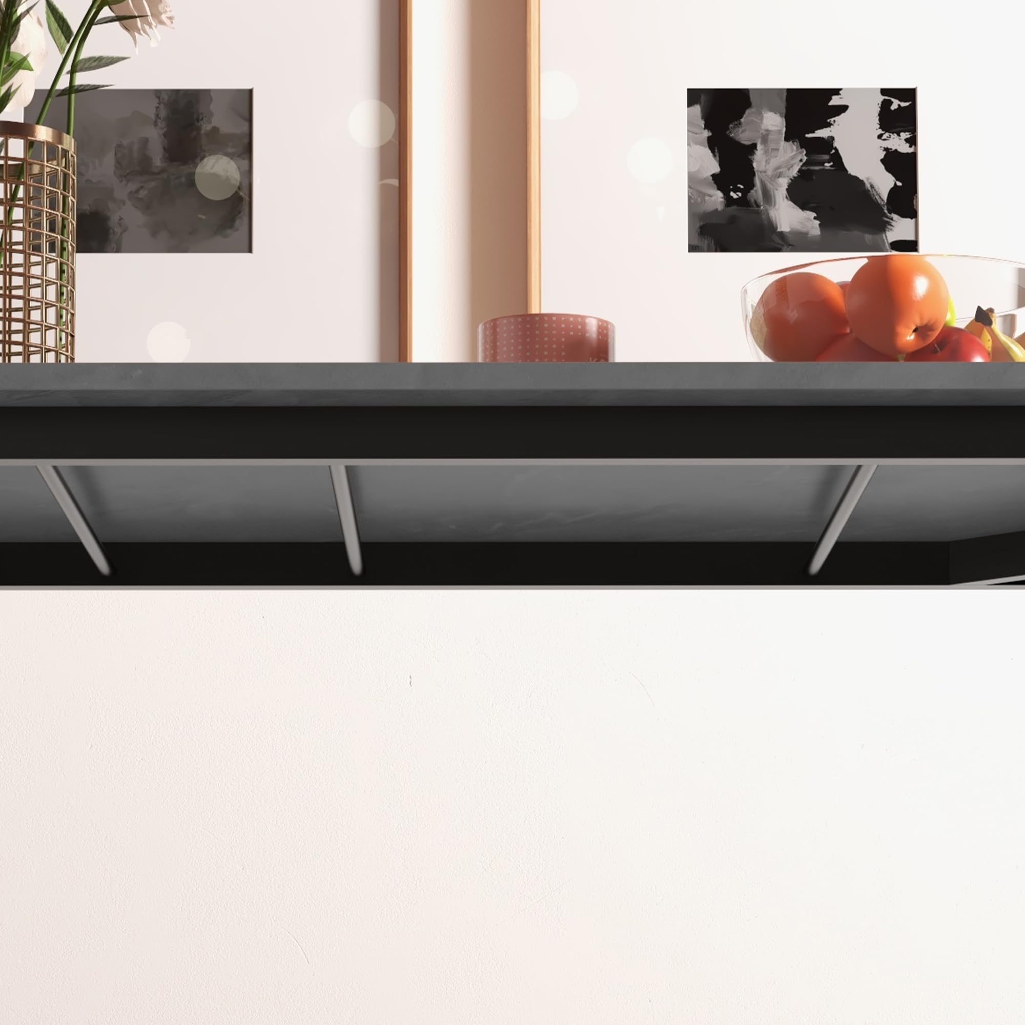 HOMCOM Table à Manger Extensible pour 6 Personnes Grand Plateau Gris Foncé | Table de Cuisine, Cadre en Acier, Design Moderne