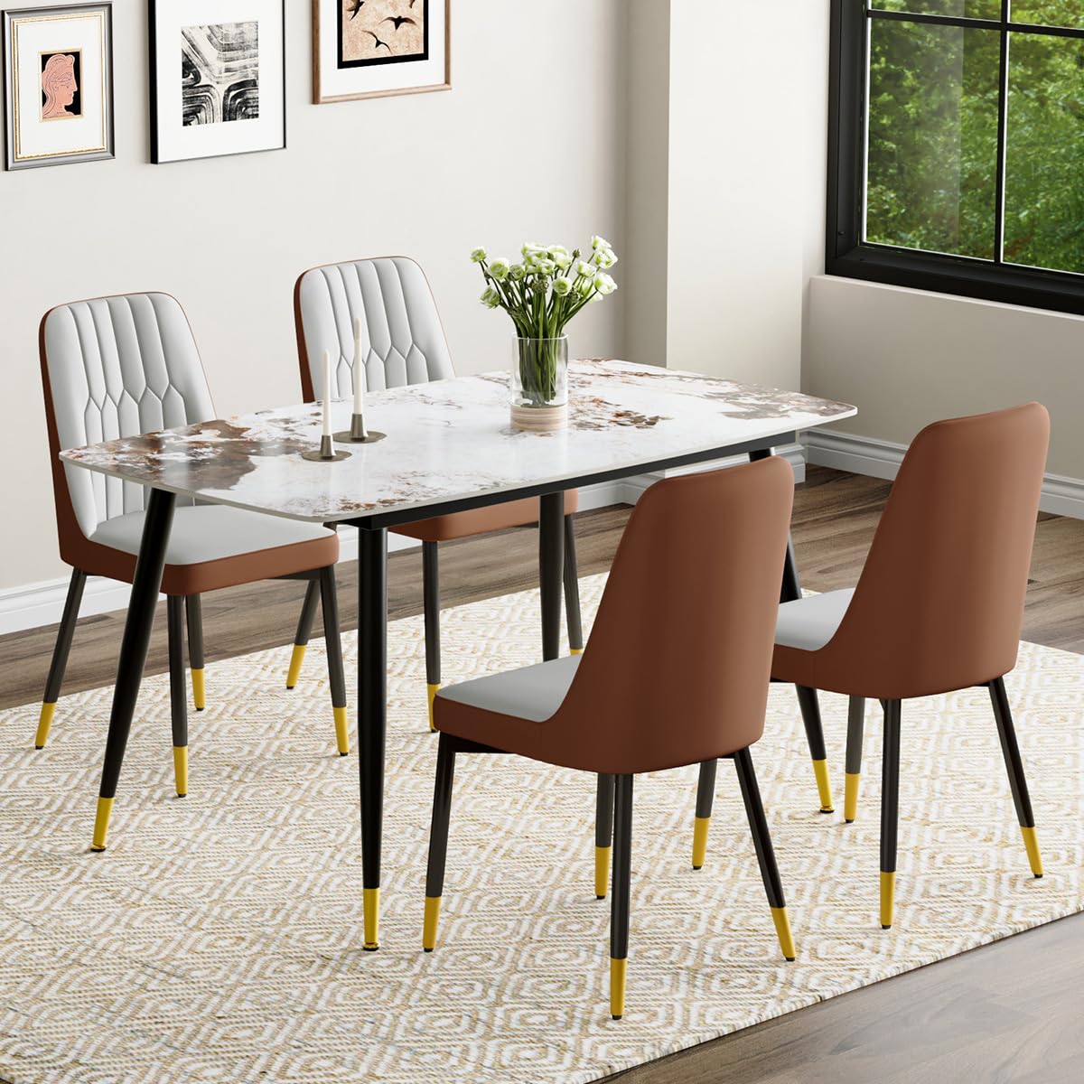 MUUOKY Small Dining Table Set for 4, 50'' Sintered Stone Table, Easy to Assemble, Suitable for Small Spaces