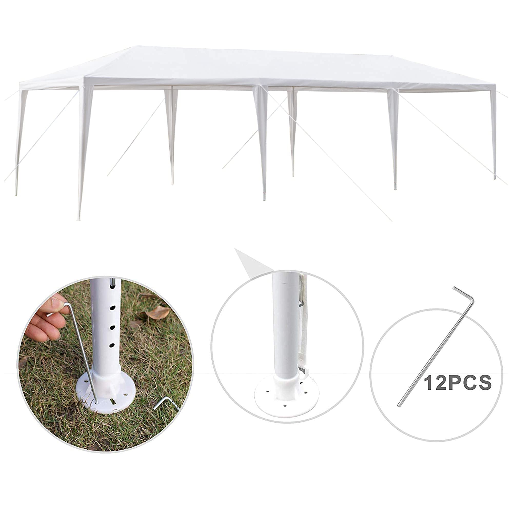 Alightup Tonnelle de Jardin Tonnelle Pliante Imperméable Tente de Reception 3X9m avec 8 Parois aux UV Pavillon Blanc Bâche PE Epaisse de env pour Fête Marriage Les Activités Commerciales