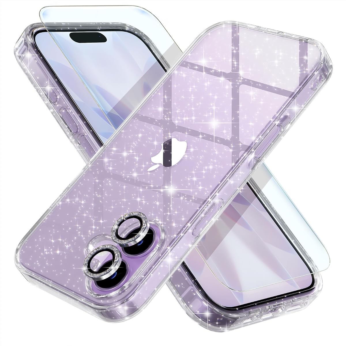 Funda Choiche para iPhone 17 Clear Women Girly (Glitter Clear) | Linda funda para teléfono con purpurina brillante, [2 protectores de lente de cámara de diamante] [2 protectores de pantalla de vidrio templado] 6,3 ​​pulgadas