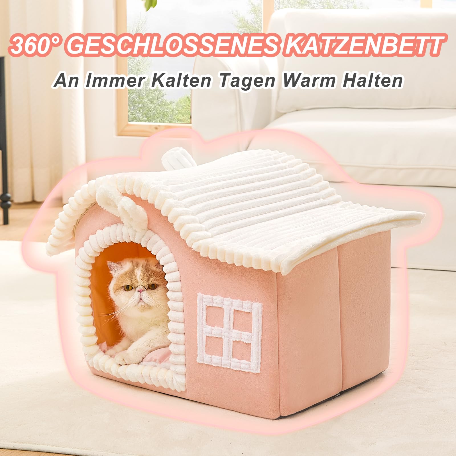 Jiupety Häschenohren-Katzenhaus Indoor, Schornstein-Katzenbett Höhle, Katzenhöhle Warm für 1.4-6.8 kg Katze und Hunde, Faltbare Mit Herausnehmbarem Cat House Cat Bed für alle Jahreszeiten