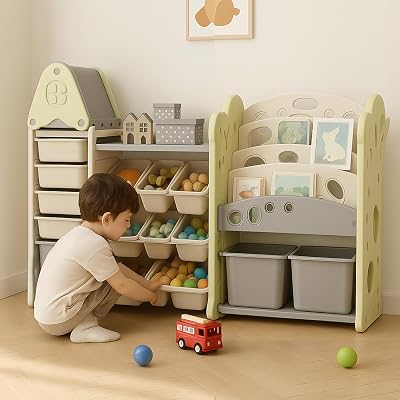 Metreno 3in 1 Kids Toy Organizer and Storage Racks Kids Book Shelf for Home Baby Book Shelf and Toys Organizer and Stora