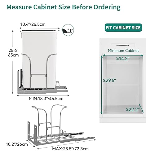 Miniatura 10 de YITAHOME Contenedor de basura extraíble de 32 cuartos de galón con tapa para armarios mínimos de 14.2 pulgadas de ancho x 22 pulgadas de profundidad