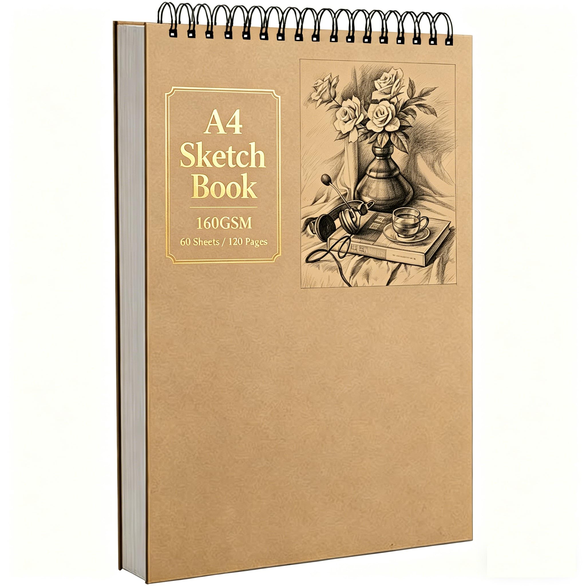 Liyerfer A4 Sketch Pad 60 Sheets / 120 Pages, Hardcover A4 Sketch Book 160GSM, Spiral Bound Sketchbook, Drawing Pad for Sketching, Drawing, Pencil & Charcoal