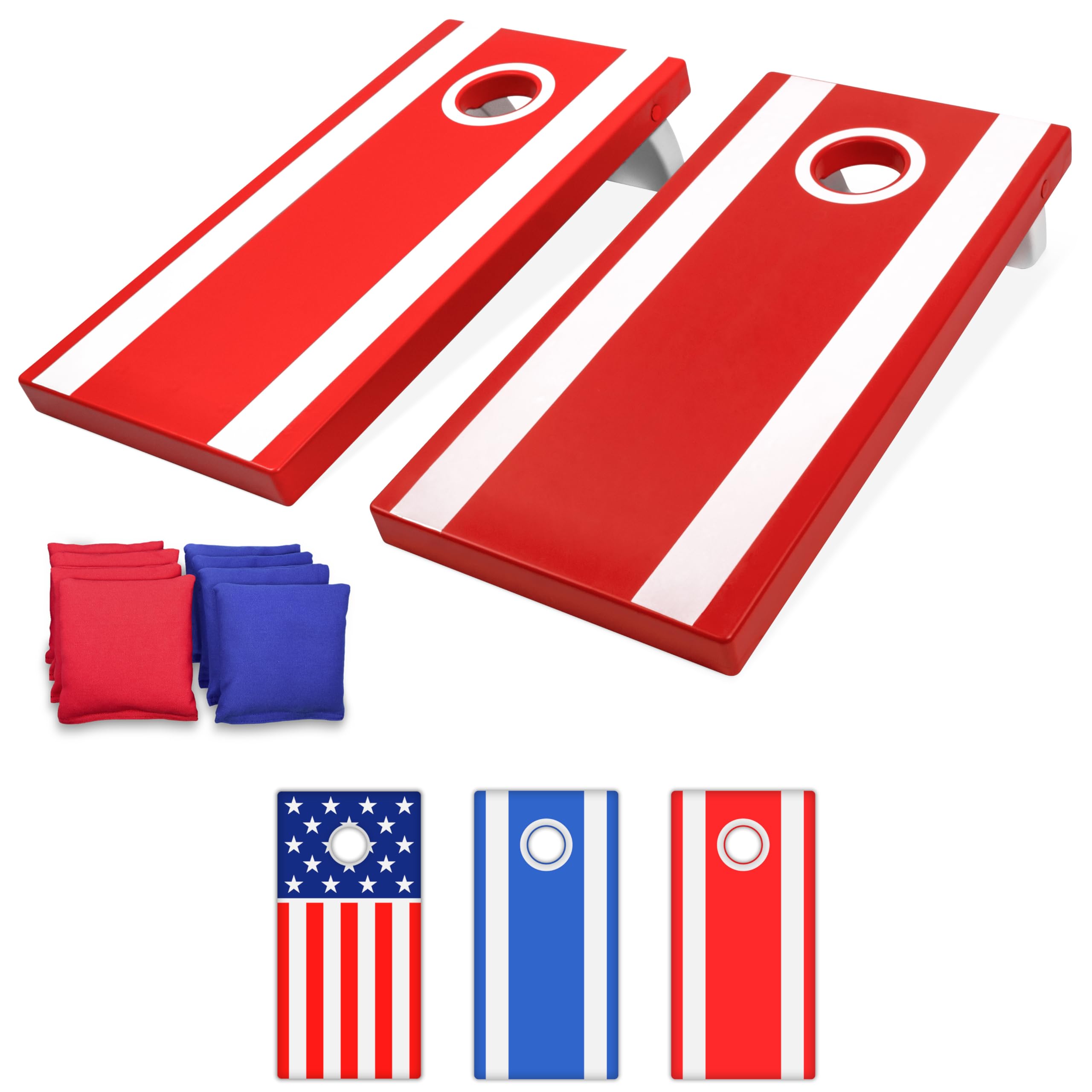 GoSports 4 x 2 ft All Weather Cornhole Boards - American Flag, Red, or Blue - Game Set Includes 8 Bean Bags & Rules