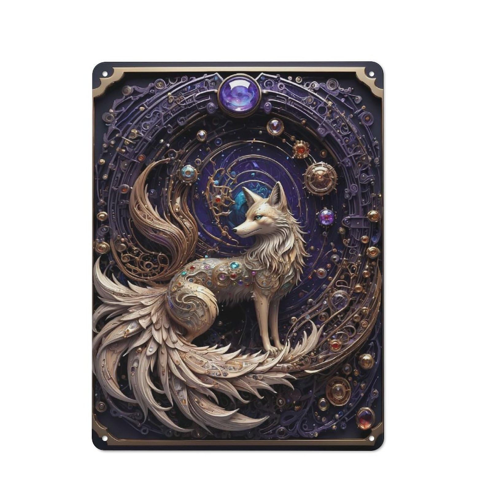 Vintage Cosmic Golden Fox Art Deco Tin Sign 40x30cm, Shed Wall Plaque for Garage, Workshop, Shed Or Utility Room