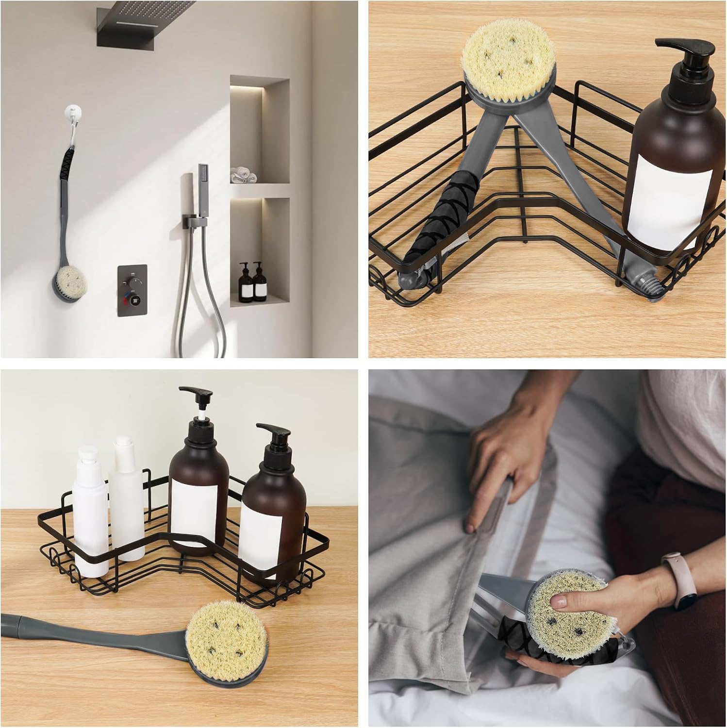 Back Brush Long Handle for Shower, 20.5” Bath Brush, Back Scrubber, Shower Body Brush with Curved Handle for Elderly Disabled, Limited Mobility, Frozen Shoulder,Men and Women
