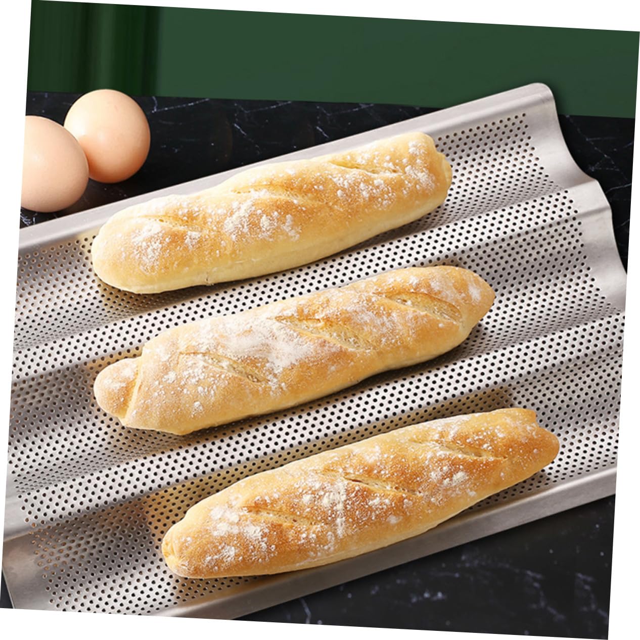 2 Stück Französisches Brotbackblech Aus Edelstahl Antihaftbeschichtet Perforiert Mittlere Und Kleine Wellenform Baguette Backform Für Küche Und Hobbybäcker