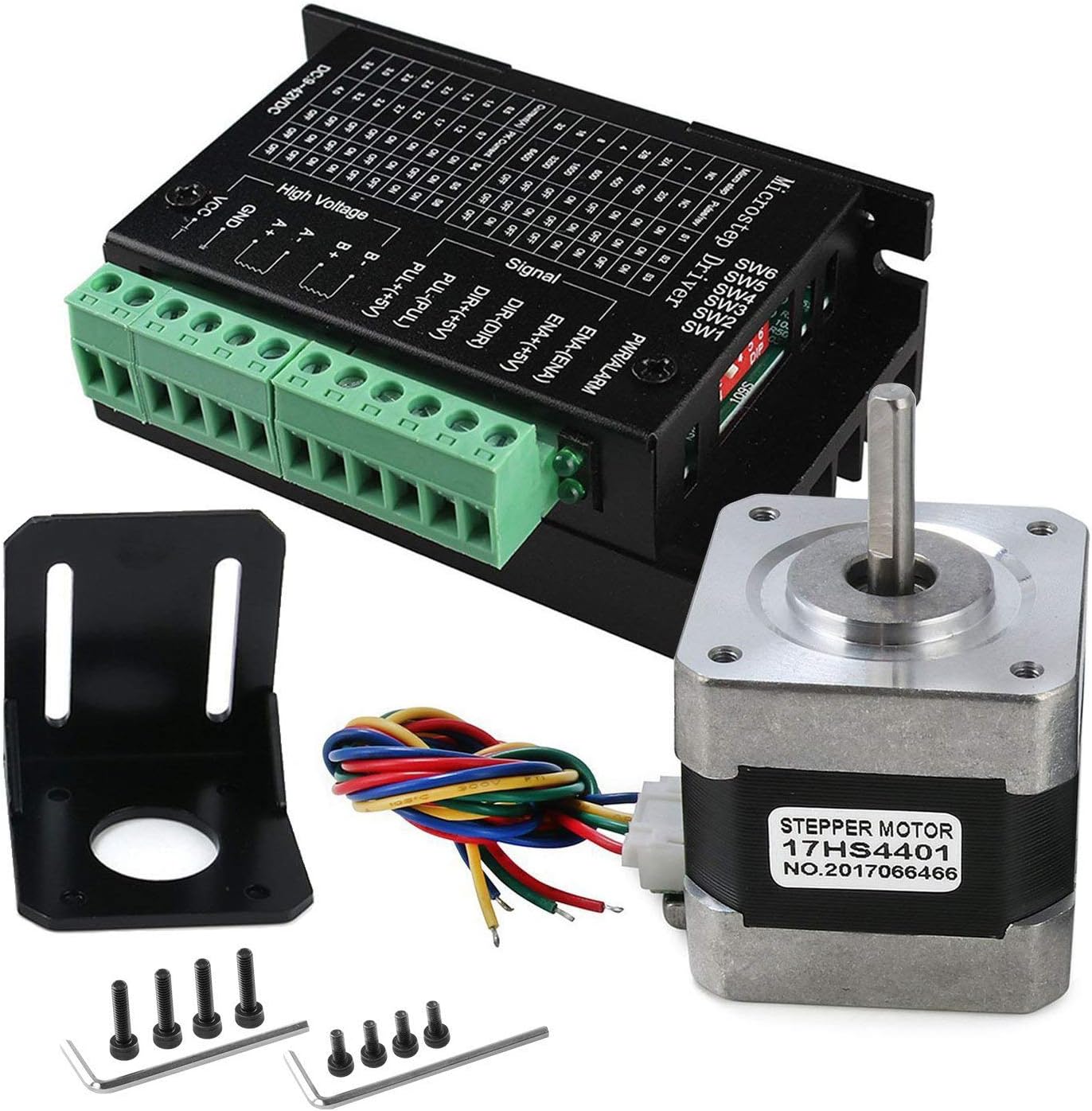 TB6600 4A 9-42V Stepper Motor Driver CNC Controller with Stepper Motor Nema 17 Bipolar 1.7A 40N.Cm Holding Torque and Motor Mounting Bracket for 3D Printer Hobby CNC Router