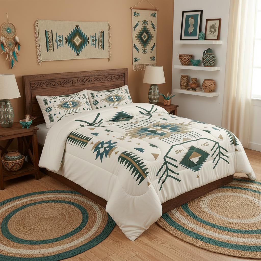 Homewish American Southwest Bedding Set Full Size Indian Tribal Aztec Style Comforter Set for Kids Teens Adults Women Bedroom Decor Geometric Abstract Arrow Quilt Set Boho Beige Duvet Insert 3pcs image 2