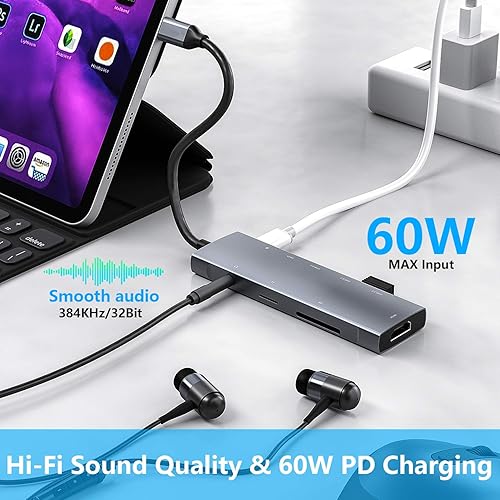 Miniatura 6 de Adaptador USB C HUB para iPad Pro 9 en 1 iPad Pro 12.9 11 pulgadas iPad Air 5 4 estación de acoplamiento con 4K HDMI, USB-C PD, lector de tarjetas