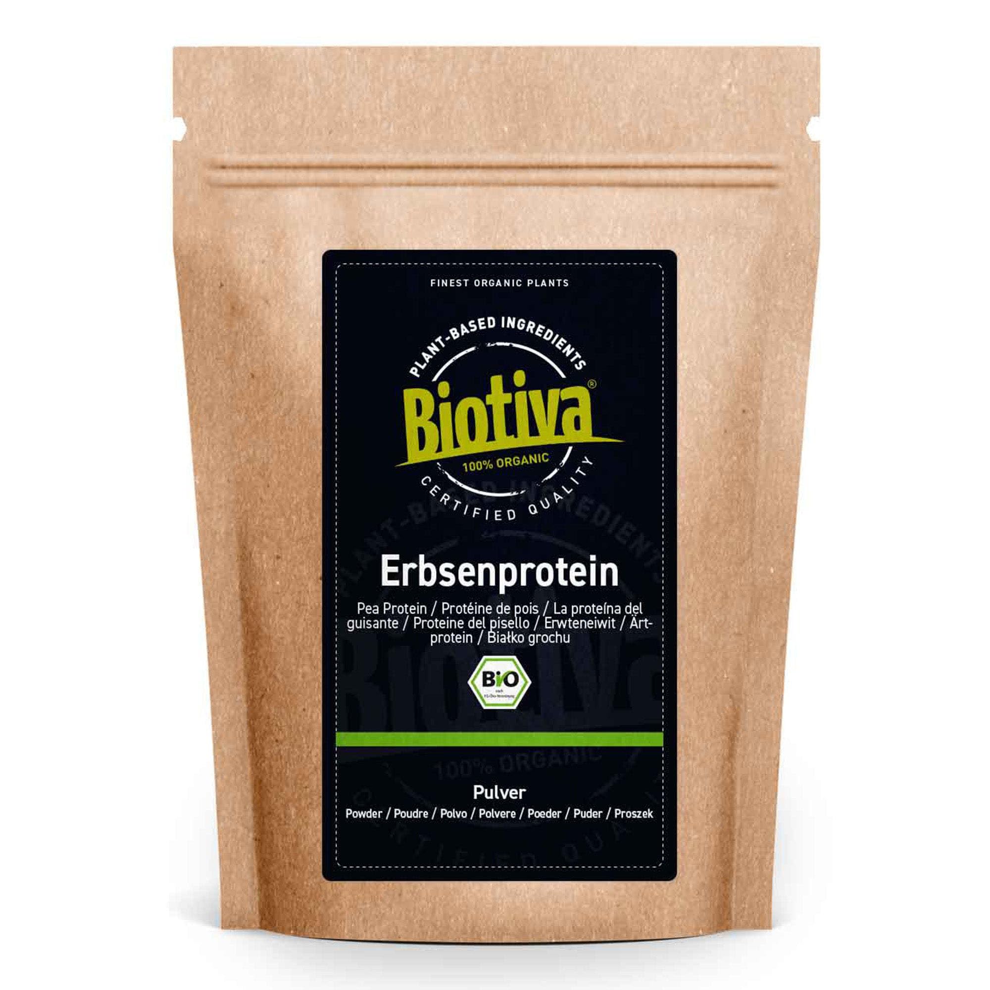 Białko grochu w proszku bio 5 kg (5 x 1 kg) – 83% zawartości białka – 100% izolat białka grochu – najwyższa jakość biologiczna – bez glutenu soi i laktozy – napełniony i kontrolowany w Niemczech