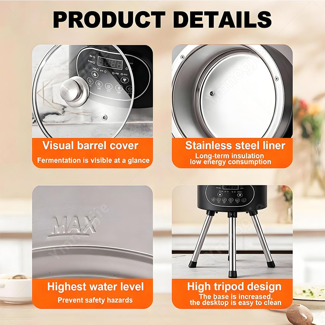 Máquina Fermentación Yogur Comercial,Máquina Yogur Eléctrica Portátil,con Recipiente Interior Acero Inoxidable,Fermentación Temperatura Constante 360° para Yogurs Grandes,Natto 12L-White