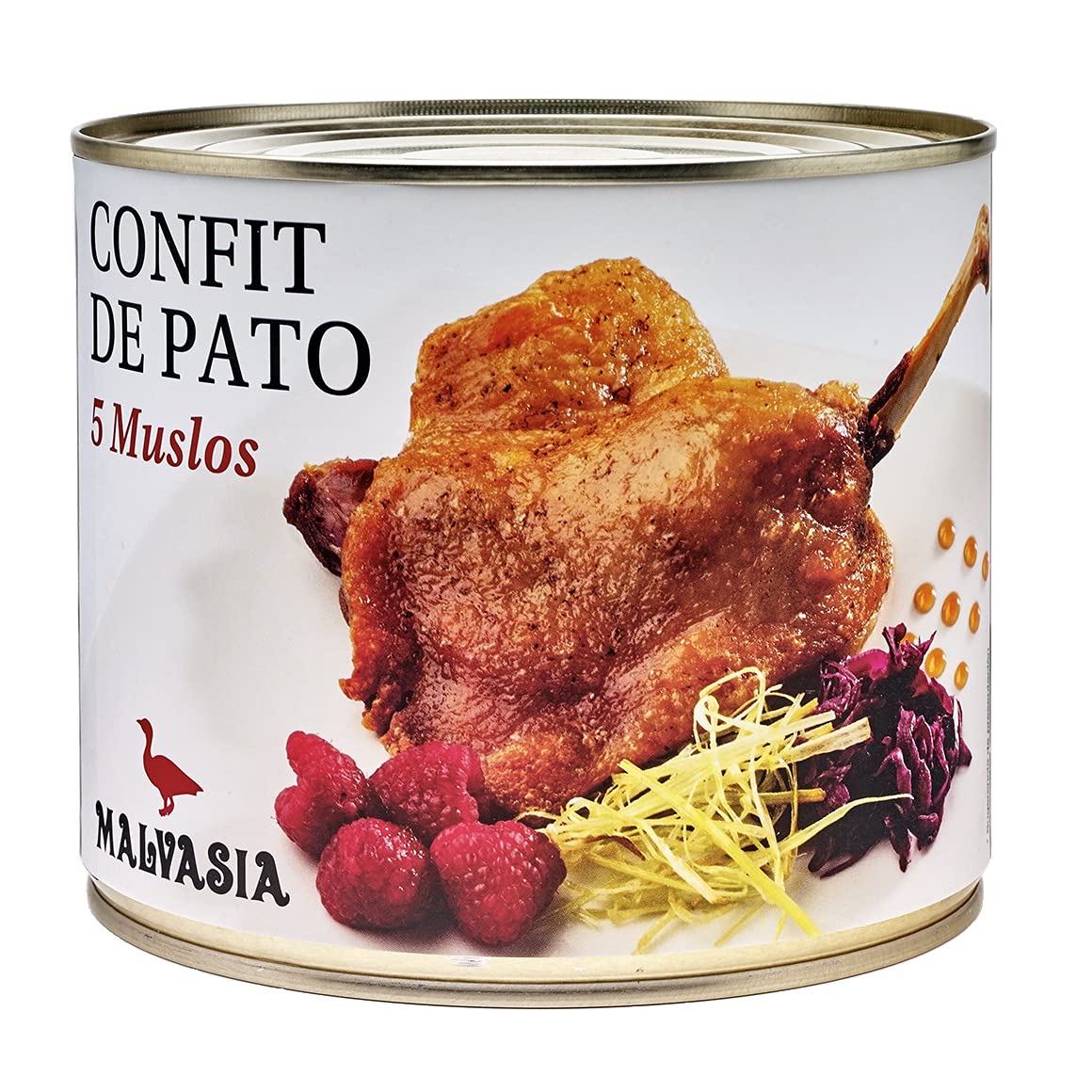 MALVASIA Confit de Pato, Muslos de Pato Confitados, Elaboración Artesanal, Sin Gluten, Lata Circular con 5 Unidades