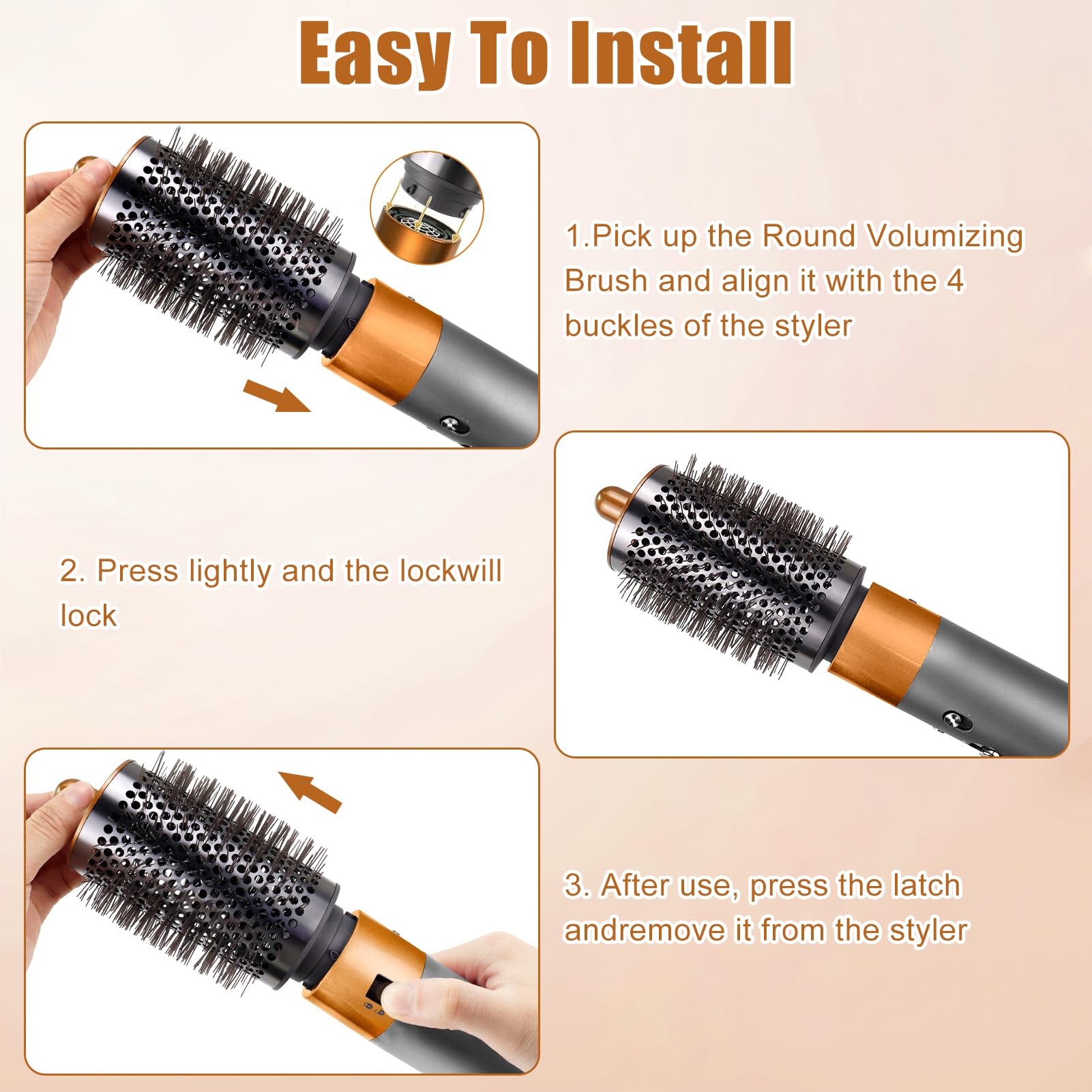 Cepillo redondo voluminizador mejorado para Dyson para accesorios Airwrap, cepillo voluminizador para pelo liso, dorado