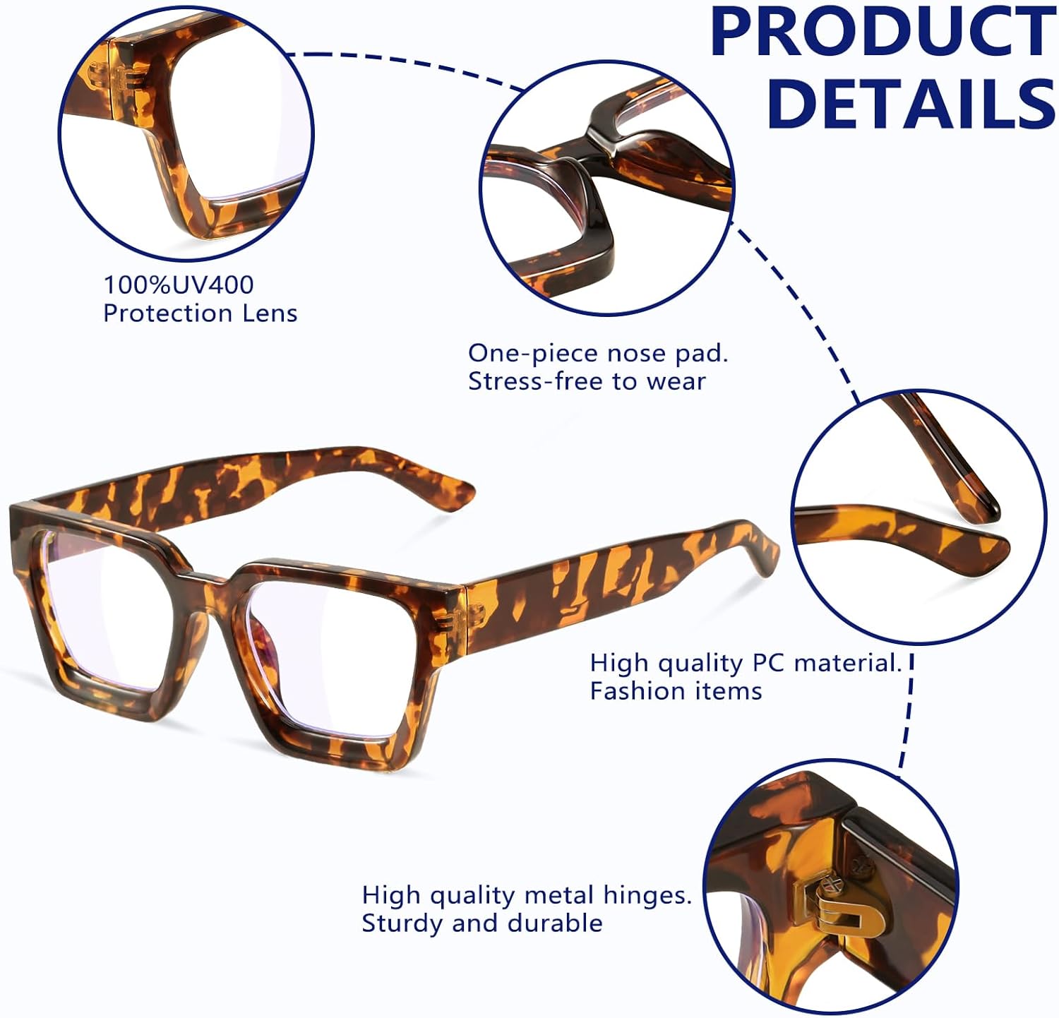 YDAOWKN Oversized Blue Light Blocking Glasses for Woman Rectangle Frame Fashion Chic Preppy Anti Eyestrain (3pack)black+coco Tortoise+cheetah Tortoise 54 Millimeters image 6 of 6 B0F5Q1HLL4