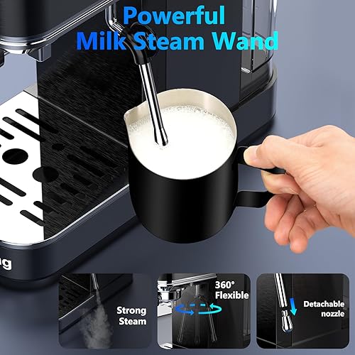 Miniatura 6 de Máquina de café expreso de 20 bares, máquina de café expreso con pantalla táctil con espumador de leche a vapor, máquina de café expresso de acero