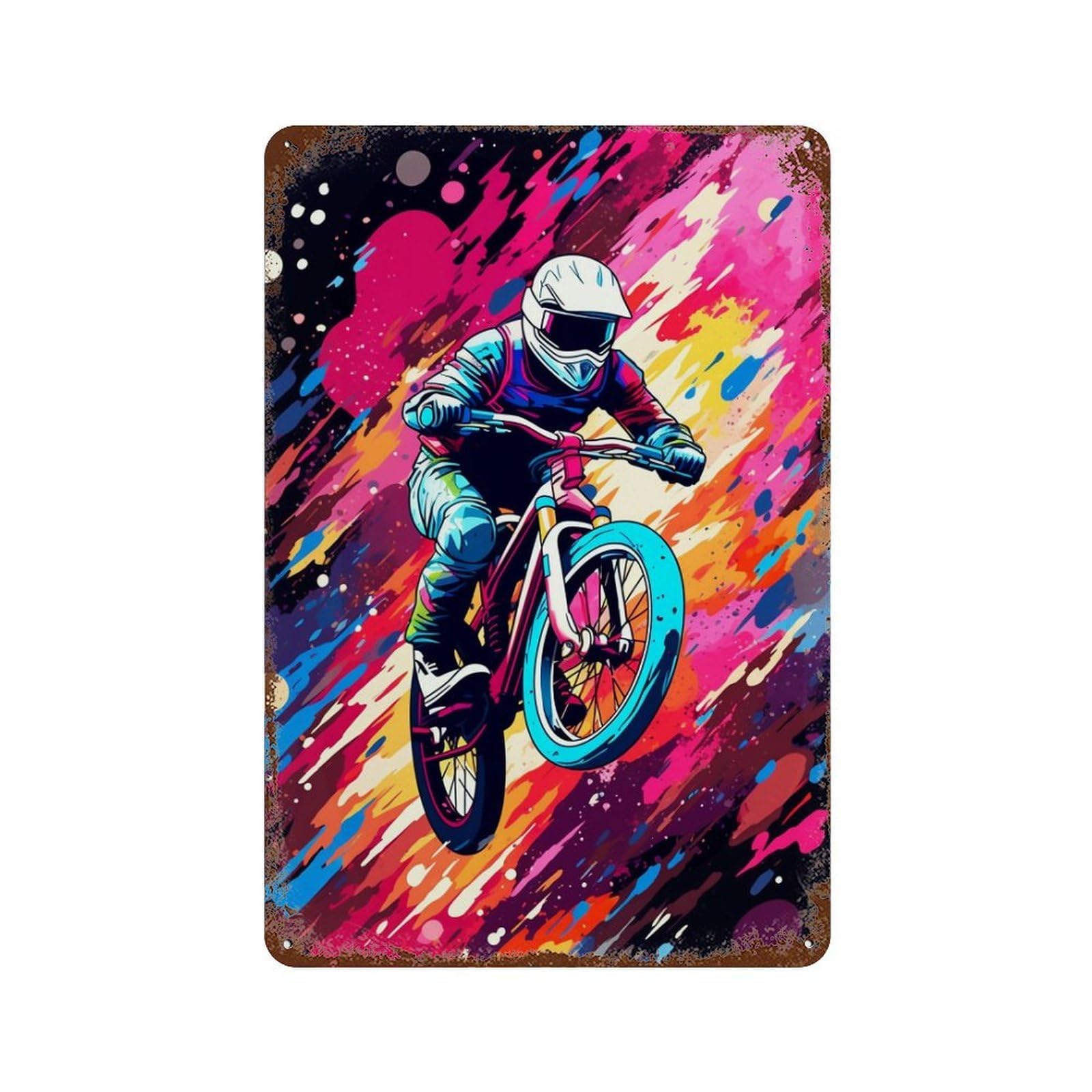 Colorful BMX Rider Art Print Weathered Tin Sign 11.8"x7.9", for Shed, Workshop And Garage Wall Decor, Decorative Metal Wall Art