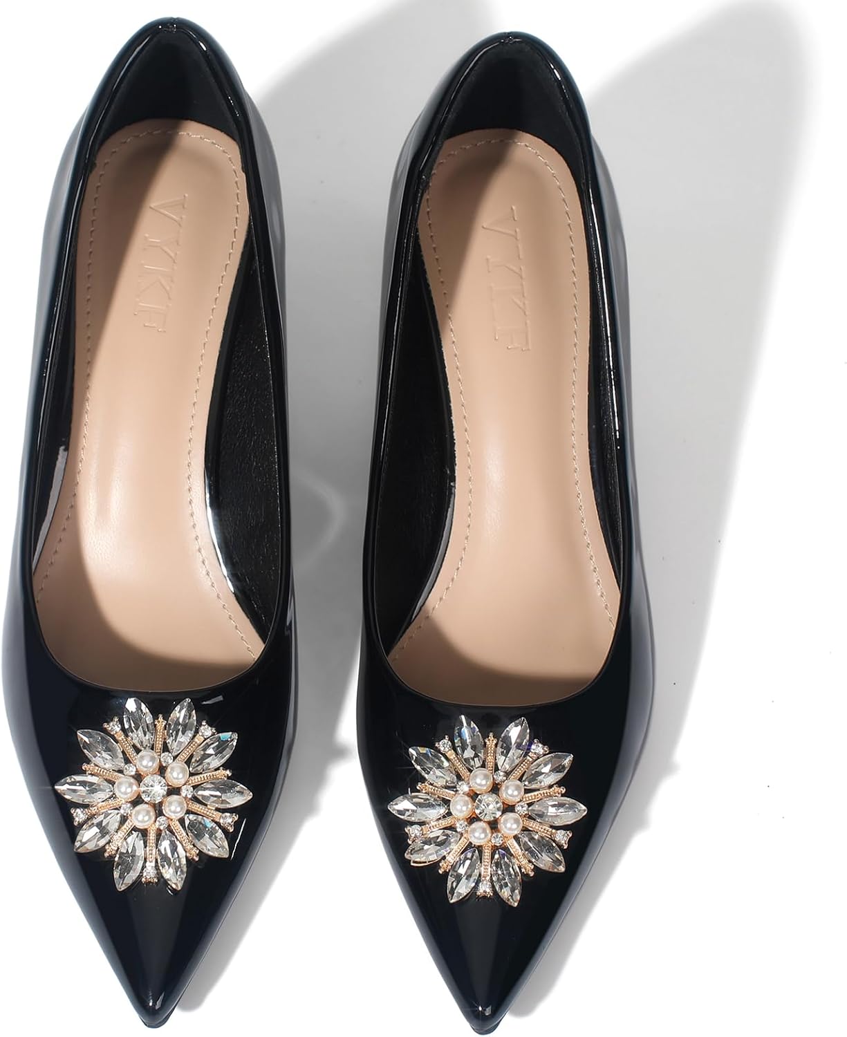 Kitten Heels for Women Leather Comfortable Pointed Closed Toe Heels Womens Rhinestone Pumps Dress Shoes for Weddings Parties - Image 6