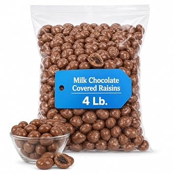 Milk Chocolate Covered Raisins, 4 lb Bulk Bag, Sweet Chewy Snack for Sharing