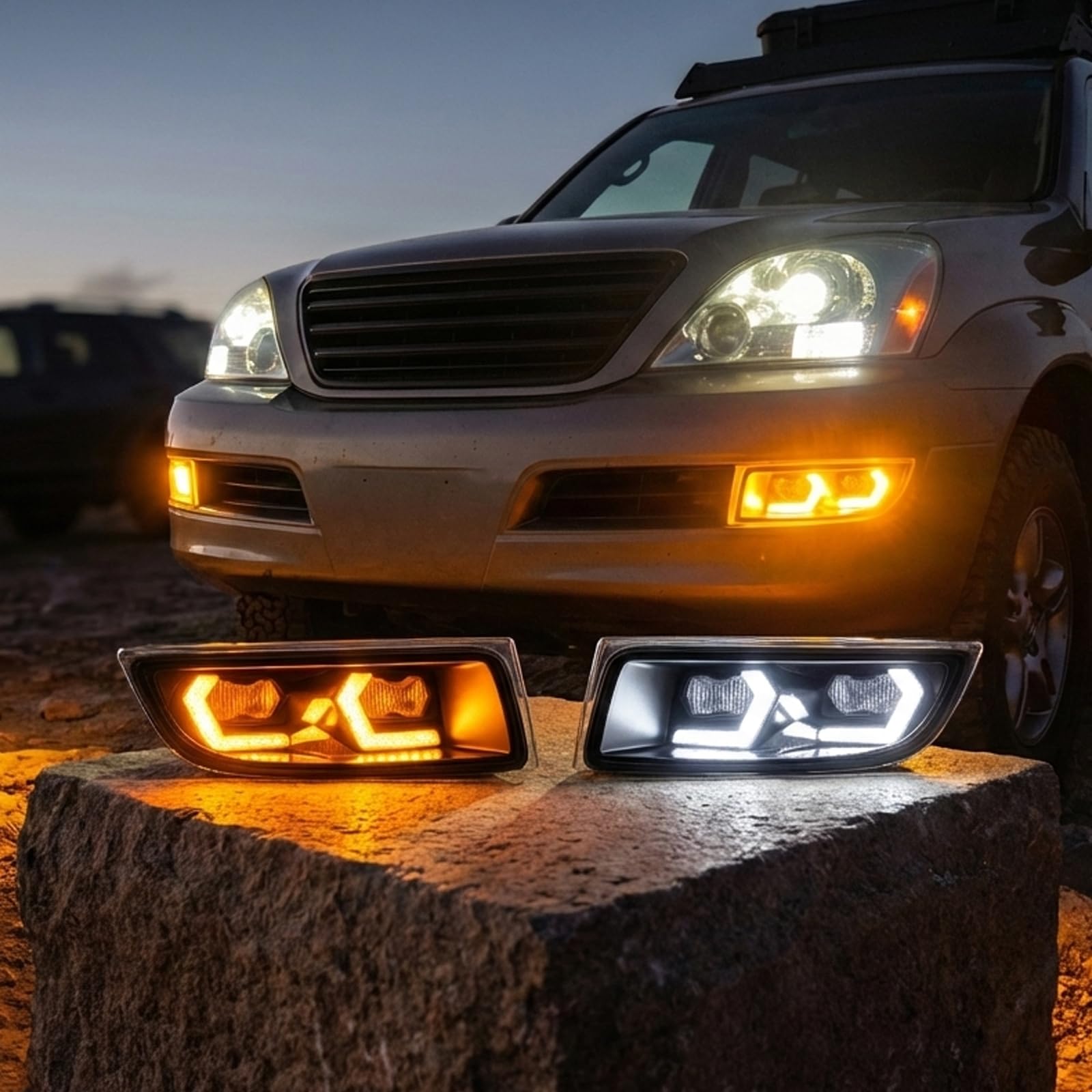 Photo 1 of KeeForthewin Driving Fog Spot Lights fit for 2003 2004 2005 2006 2007 2008 2009 Lexus GX470 Accessories with LED White DRL Daytime Running Lights/Amber Sequential Turn Signal