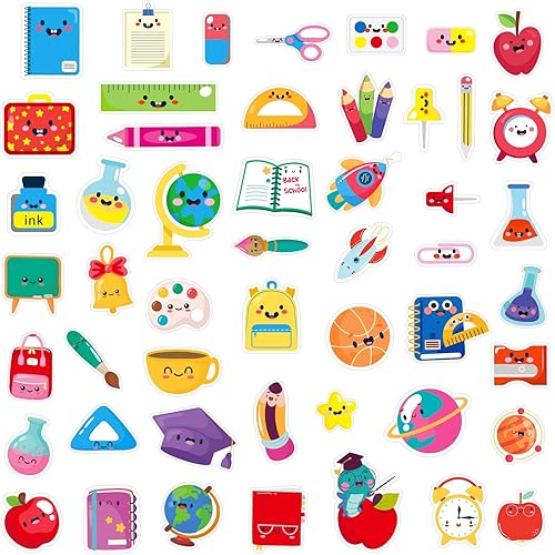 WhatSign Calcomanías de regreso a clases para estudiantes, 50 unidades, calcomanías de ciencias escolares, calcomanías para álbumes de recortes para