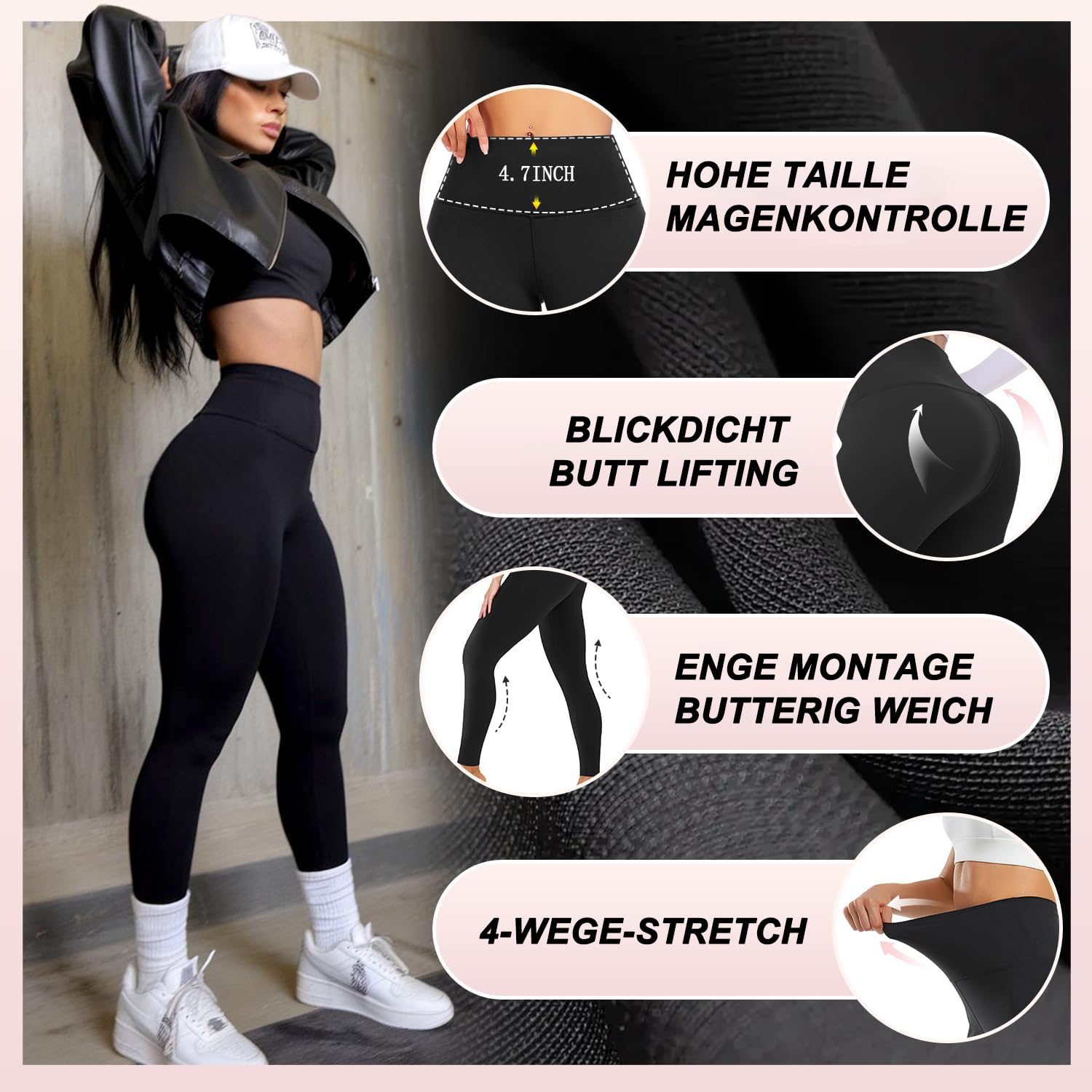 ACTINPUT Leggins Donna Vita Alta Leggings Fitness Sportivi Donna Pantaloni Yoga Controllo della Pancia Opaco Elastici Morbido Leggings（3er Pack Nero,L-XL）